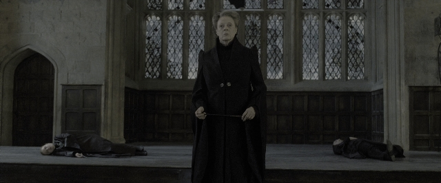 Wide shot frame from Harry Potter and the Deathly Hallows - Part 2 — standing, room, coat