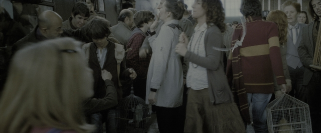 Wide shot frame from Harry Potter and the Deathly Hallows - Part 2 — standing, room, train