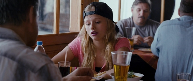 Wide shot frame from Kak menya zovut — sitting, table, hat