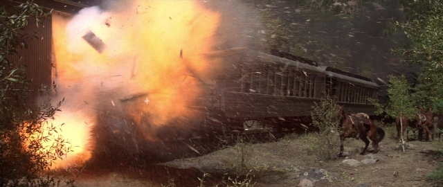 Wide shot frame from Butch Cassidy and the Sundance Kid — standing, animal, fire
