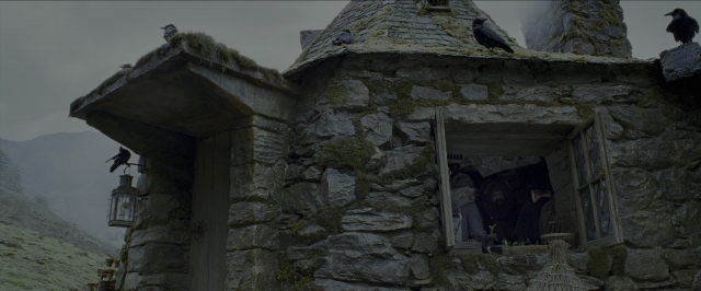 Wide shot frame from Harry Potter and the Prisoner of Azkaban — house, bird, person