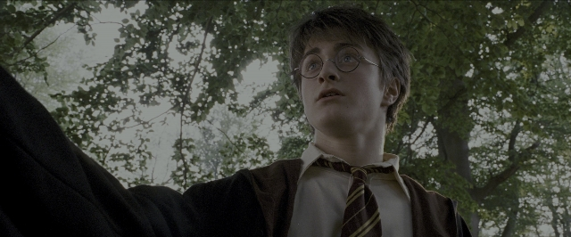 Medium shot frame from Harry Potter and the Prisoner of Azkaban — standing, tie, hair