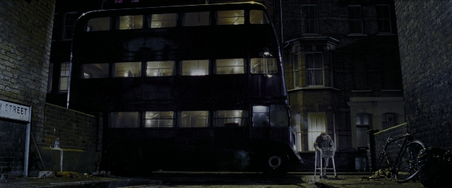 Wide shot frame from Harry Potter and the Prisoner of Azkaban — standing, street, night