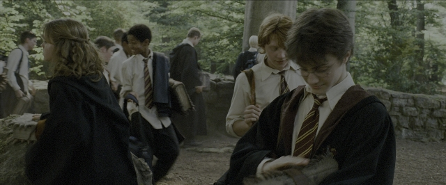 Wide shot frame from Harry Potter and the Prisoner of Azkaban — book, hand, hair