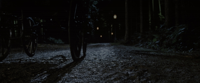 Wide shot frame from Harry Potter and the Order of the Phoenix — street, night, bicycle