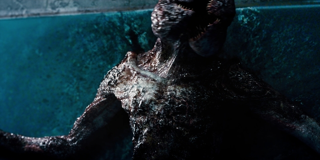 Wide shot frame from Stranger Things — standing, animal, smoke