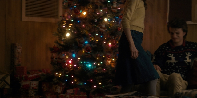 Wide shot frame from Stranger Things — sitting, standing, room