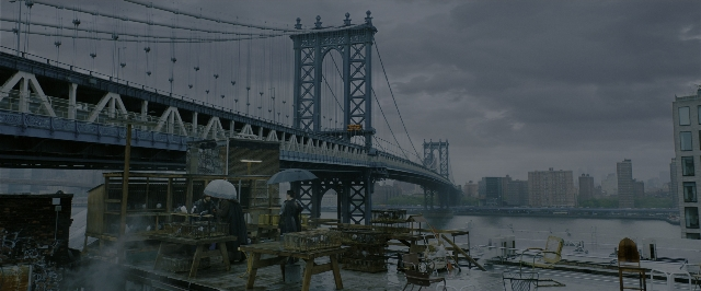 Wide shot frame from John Wick: Chapter 3 - Parabellum — standing, table, skyscraper