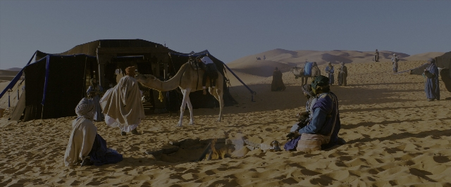Wide shot frame from John Wick: Chapter 3 - Parabellum — sitting, walking, hat