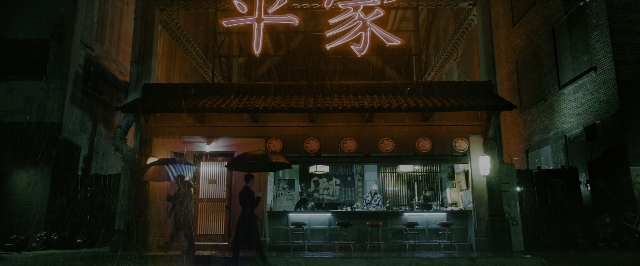 Wide shot frame from John Wick: Chapter 3 - Parabellum — sitting, standing, night