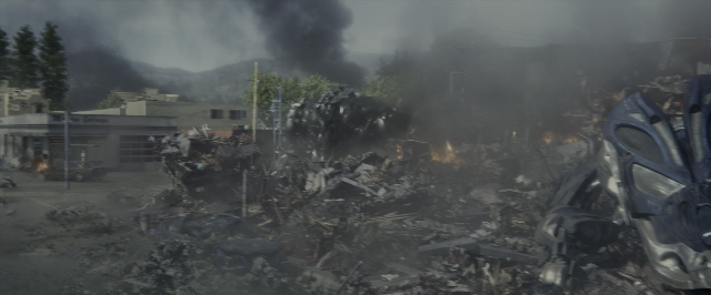Wide shot frame from Power Rangers — hat, smoke, wheel