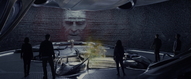 Medium shot frame from Power Rangers — standing, room, dialogue