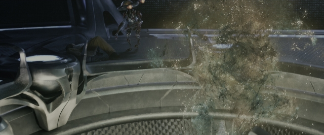 Wide shot frame from Power Rangers — standing, hat, car