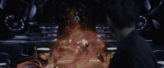 Wide shot frame from Power Rangers — standing, car, shirt