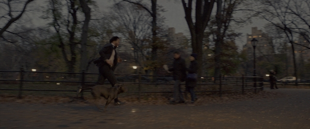 Wide shot frame from John Wick: Chapter Two — walking, street, dog