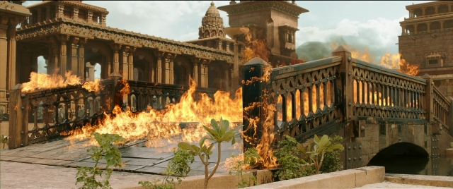 Frame from Bãhubali 2: The Conclusion — fire, building