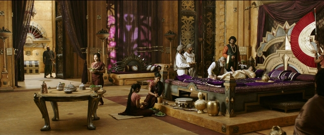 Wide shot frame from Bãhubali 2: The Conclusion — sitting, standing, room