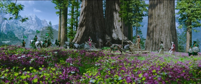 Wide shot frame from Bãhubali 2: The Conclusion — walking, dialogue, horse