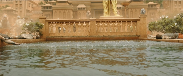 Frame from Bãhubali 2: The Conclusion — water, fountain, person