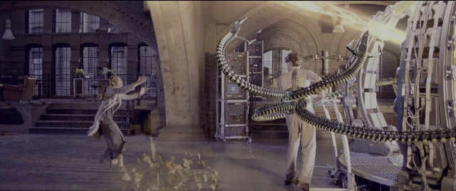Wide shot frame from Spider-Man 2 — people, action, standing