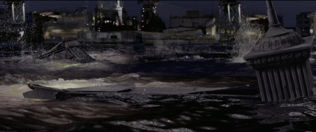 Wide shot frame from Spider-Man 2 — water, fountain