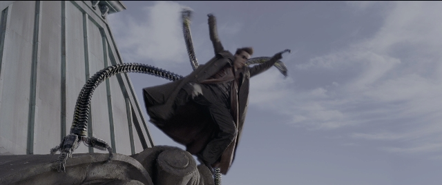 Wide shot frame from Spider-Man 2 — standing, coat, person