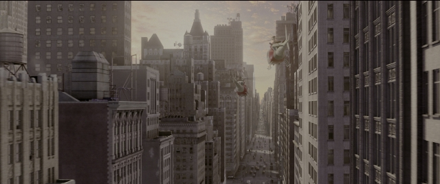 Wide shot frame from Spider-Man 2 — action, show, subject