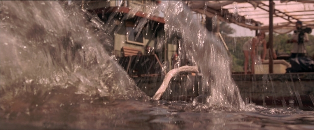 Wide shot frame from Anaconda — water, fountain