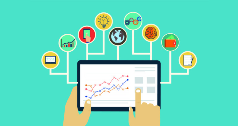 Business management concept, Interaction hands using mobile apps