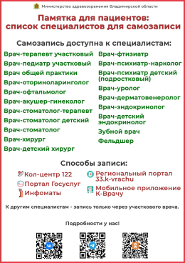 Памятка для пациентов для записи к врачу