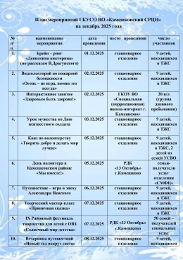 План мероприятий ГКУСО ВО «Камешковский СРЦН»  на декабрь 2025 года
