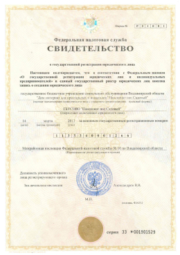 Свидетельство о государственной регистрации юридического лица