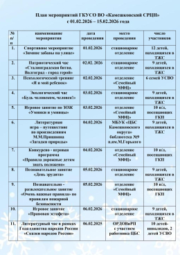 План мероприятий ГКУСО ВО «Камешковский СРЦН»  с 01.02.2026 – 15.02.2026 года