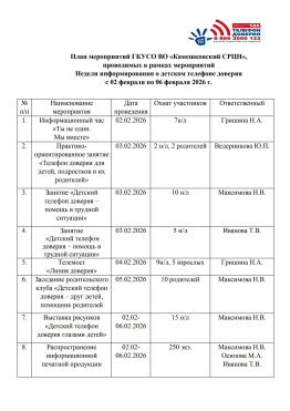 План мероприятий ГКУСО ВО «Камешковский СРЦН»,  проводимых в рамках мероприятий  Недели информирования о детском телефоне доверия с 02 февраля по 06 февраля 2026 г.
