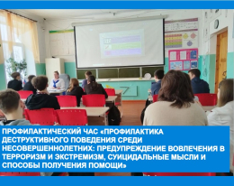 Профилактический час:"Профилактика деструктивного поведения среди несовершеннолетних"