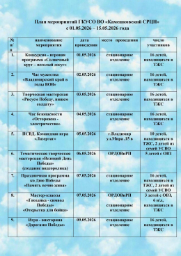 План мероприятий ГКУСО ВО «Камешковский СРЦН»  с 01.05.2026 – 15.05.2026 года