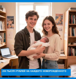 Единовременная помощь в размере 200 тысяч рублей на каждого новорождённого