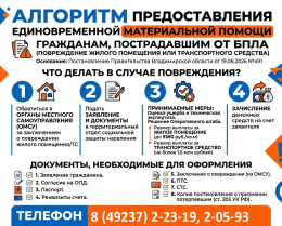 Алгоритм предоставления единовременной материальной помощи гражданам в связи с повреждением жилого помещения, повреждением транспортного средства, пострадавшим от БПЛА 