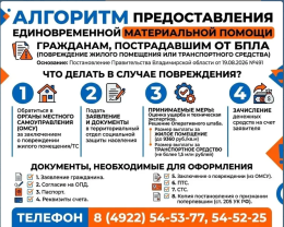 Алгоритм предоставления единовременной материальной помощи гражданам при повреждении жилого помещения или транспортного средства, пострадавшим от БПЛА