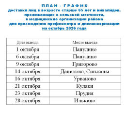 План-график выездов на октябрь 2026 года
