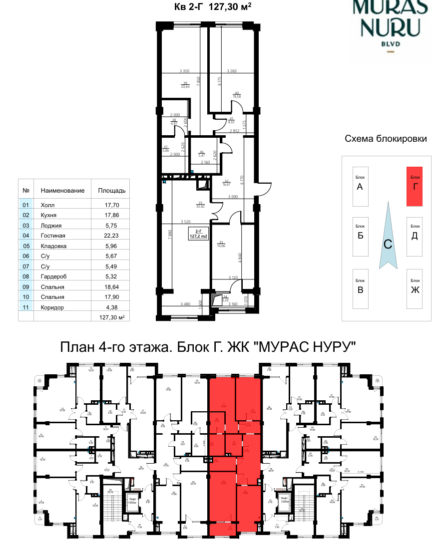 Элитка, 3 ком, 127.3 м2, этаж 9/12, ж/к Мурас Нуру - фото 1
