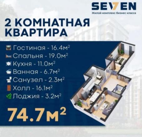 Продажа, Элитка, 2 ком, 75 м2, этаж 7/14, ж/к ЖК SEVEN, Сост: Строящийся ПСО - фото 4
