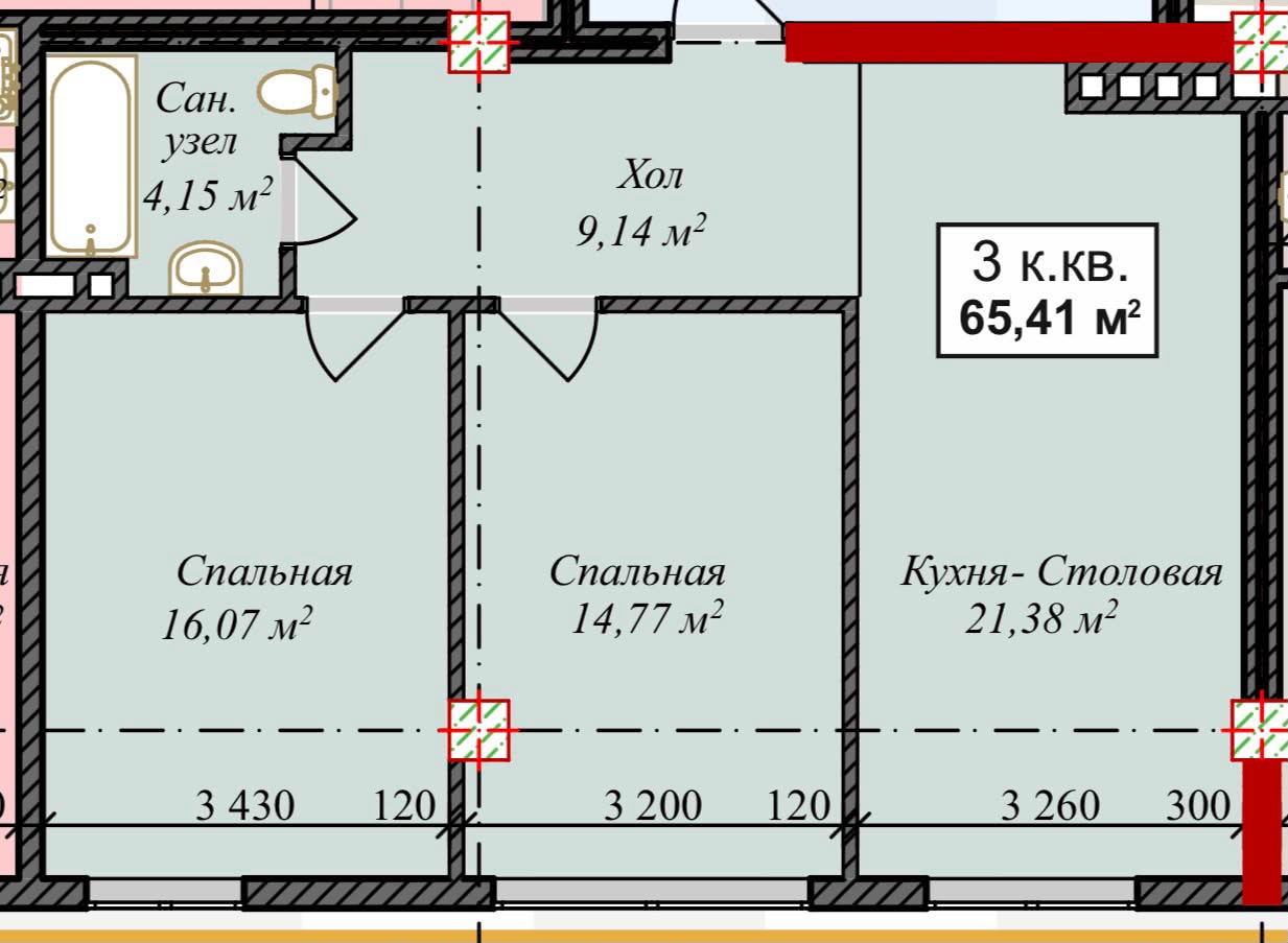 Элитка, 2 ком, 67 м2, этаж 1/4, ж/к Ницца Резиденс (Nitca Residence), Сост: Строящийся ПСО - фото 1