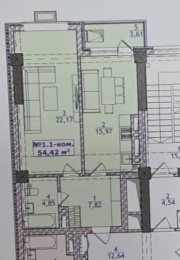 Продажа, Элитка, 1 ком, 54.42 м2, этаж 10/16, Сост: Строящийся ПСО - фото 1