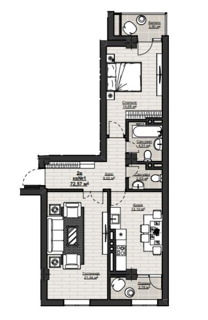 Продажа, Элитка, 2 ком, 72 м2, этаж 12/14, ж/к Нью Сити( New city), Сост: Строящийся ПСО - фото 2