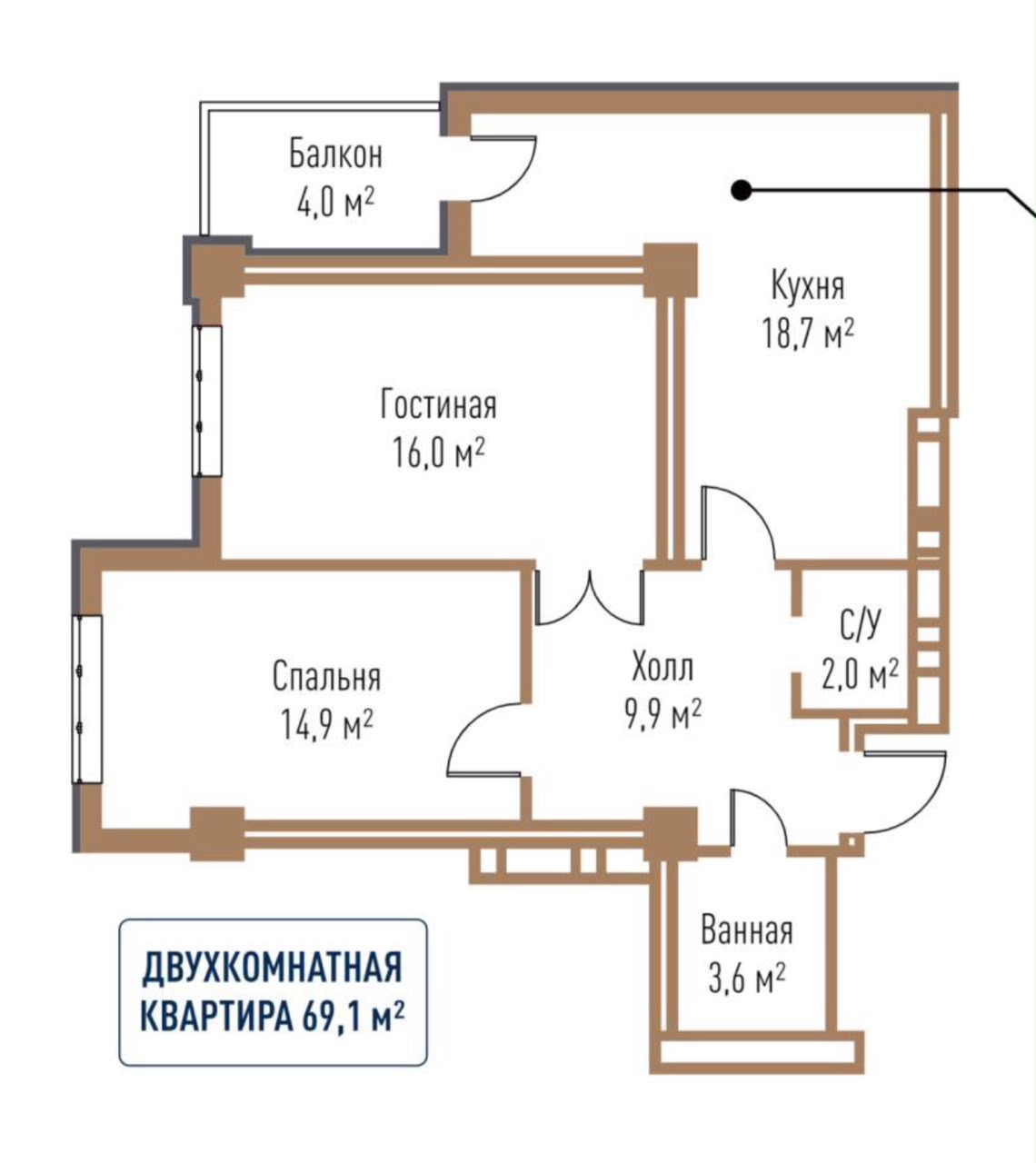 Элитка, 2 ком, 69 м2, этаж 9/12, ж/к ЖК SEVEN, Сост: Строящийся ПСО - фото 2