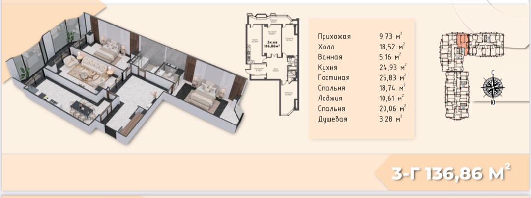 Элитка, 3 ком, 132 м2, этаж 15/16, ж/к Агат (Agat), Сост: Сдан ПСО - фото 8