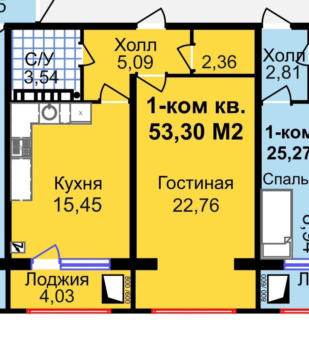 Элитка, 1 ком, 53 м2, этаж 3/9, ж/к Aalam City, Сост: Сдан ПСО - фото 1