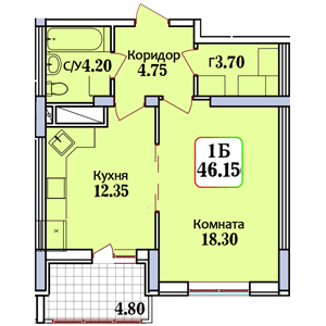 Элитка, 47.7 м2, этаж 10/14, ж/к Башат Курулуш, Сост: Строящийся ПСО - фото 1
