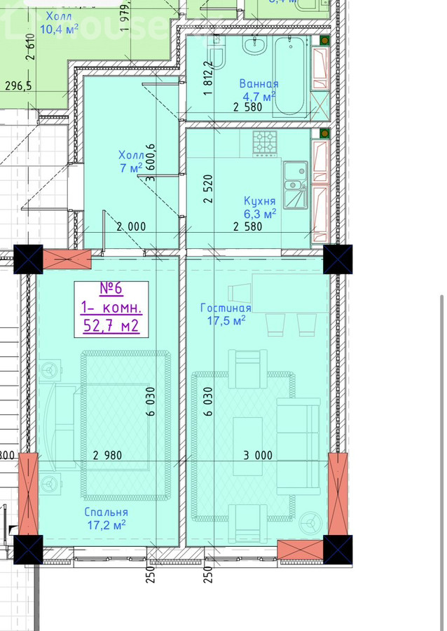 Продажа, Элитка, 1 ком, 54 м2, этаж 14/17, ж/к Meridian, Сост: Строящийся ПСО - фото 1